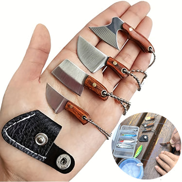 4PCS/Set Premium Damascus Steel Pocket Knife Set - Ultra-Lightweight, Ambidextrous EDC Knife Set with V Grind Blade Edge, Straight Back Shape, and Axe Cleaver for Outdoor Adventures and Everyday Carry